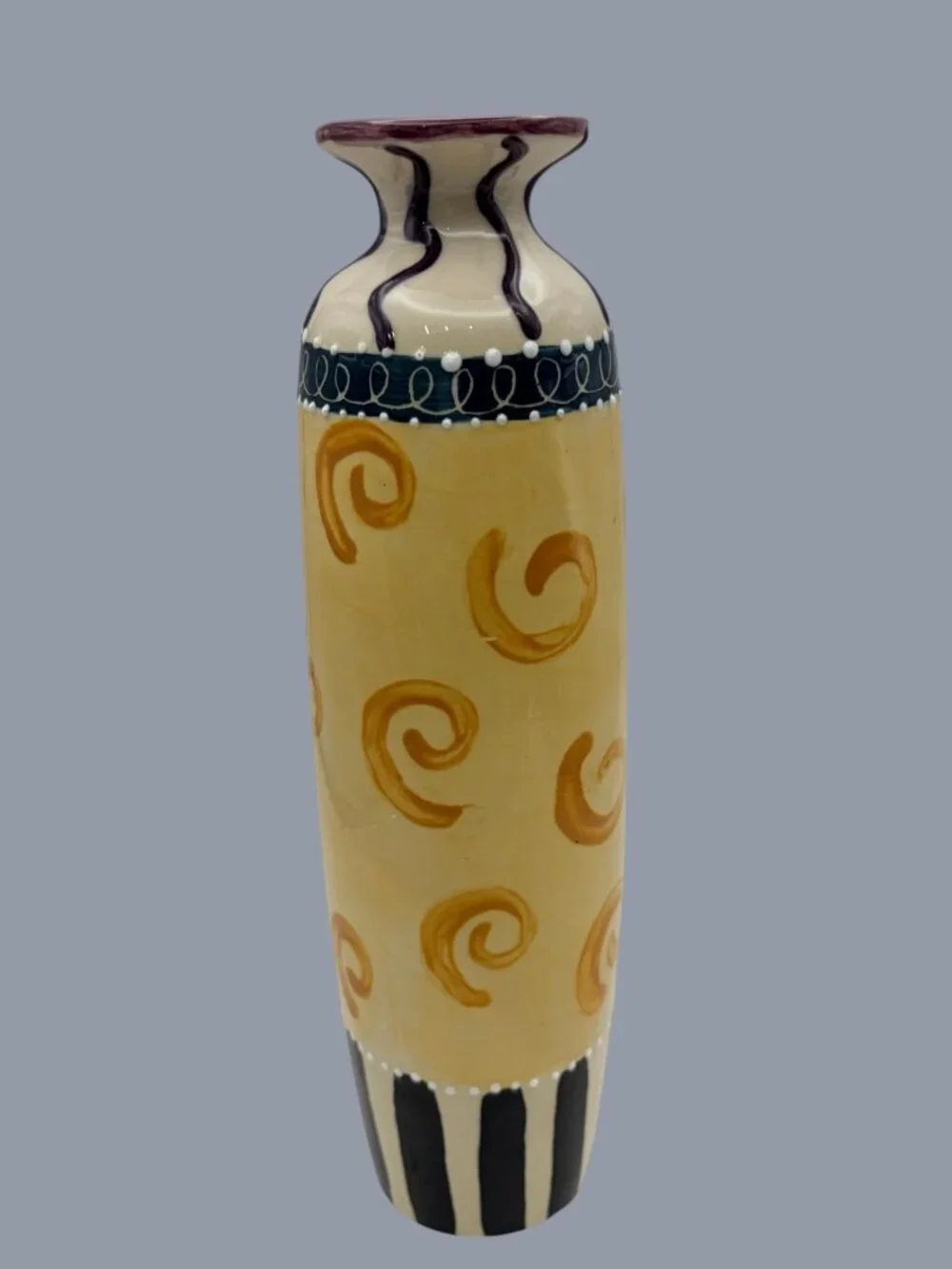 Signed Lily Mae & Sophronia Hand-Painted Ceramic Vase 10” Tall Folk Art Pottery